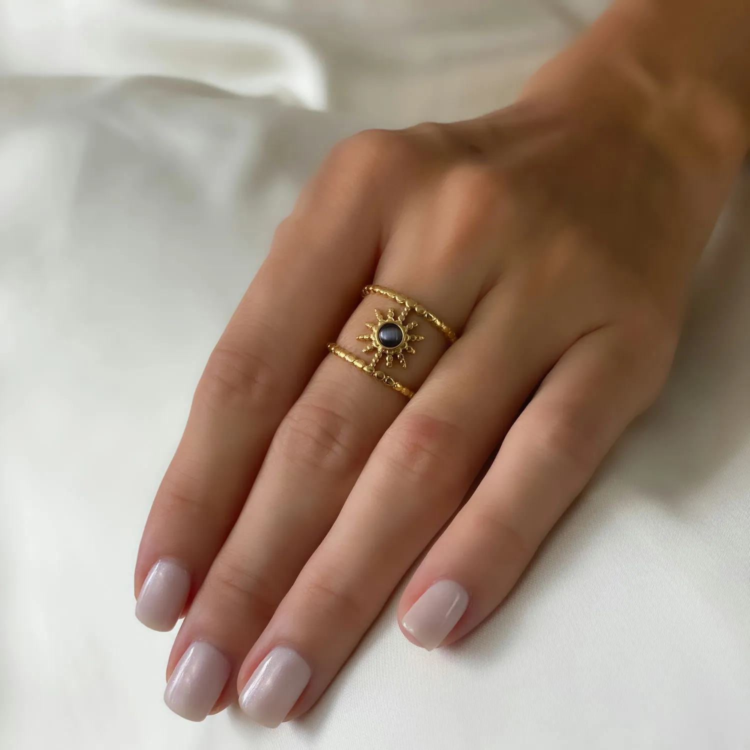 Black Cat’s Eye Stone Ring Black Crystal Ring