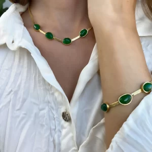 Green Agate Stone Necklace & Bracelet