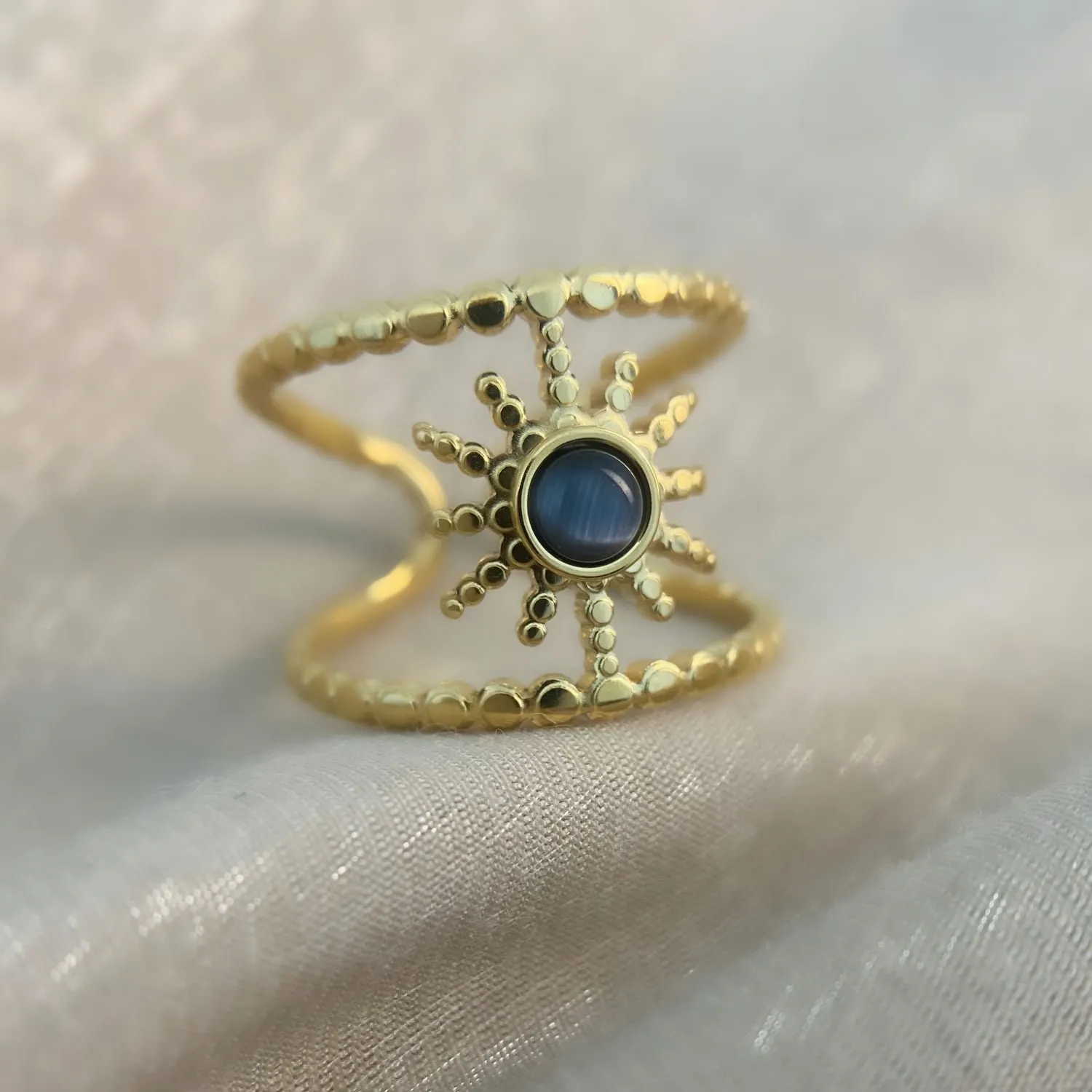 Black Cat’s Eye Stone Ring Black Crystal Ring - Image 2